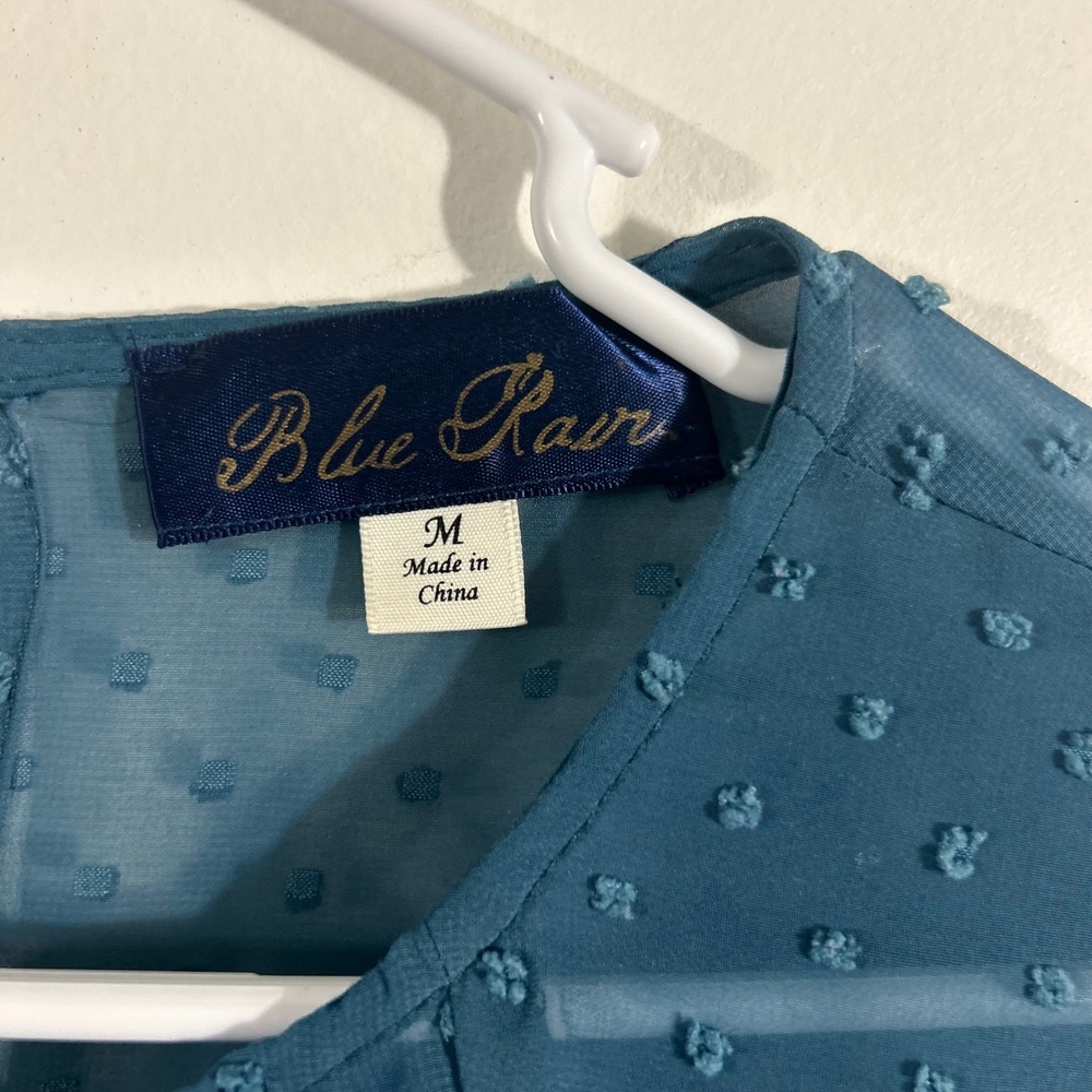 Blue Rain Swiss Dot Blouse Women Medium Teal  Sheer Bell Sleeve Boho - Picture 2 of 8